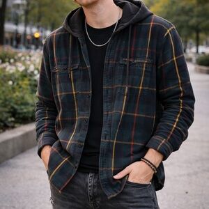 Kolby Size M Hooded Plaid Shacket. Vintage Baggy Grunge 90’s